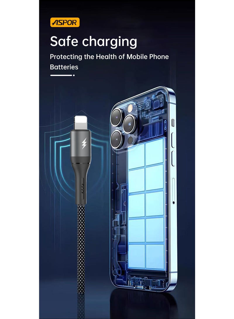 أسبور كيبل جوال ASPOR AC52 – USB-A إلى IPH | قدرة 20 واط | طول 1 متر - Image 5