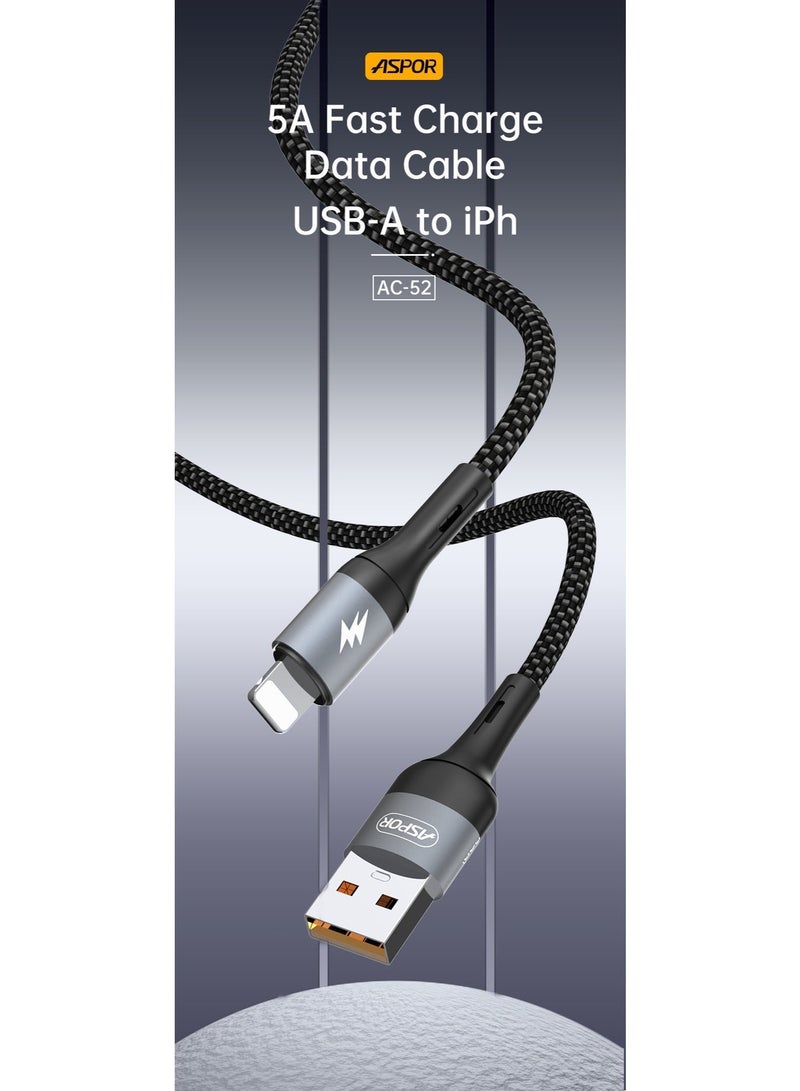 أسبور كيبل جوال ASPOR AC52 – USB-A إلى IPH | قدرة 20 واط | طول 1 متر - Image 3
