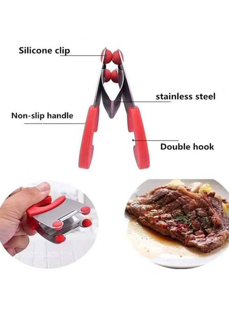 2 Pieces Red Pot Clip Stainless Steel Pot Holder Anti-scalding Fixed Clamp Kitchen Accessory for Pots Utensil Rest (Red)