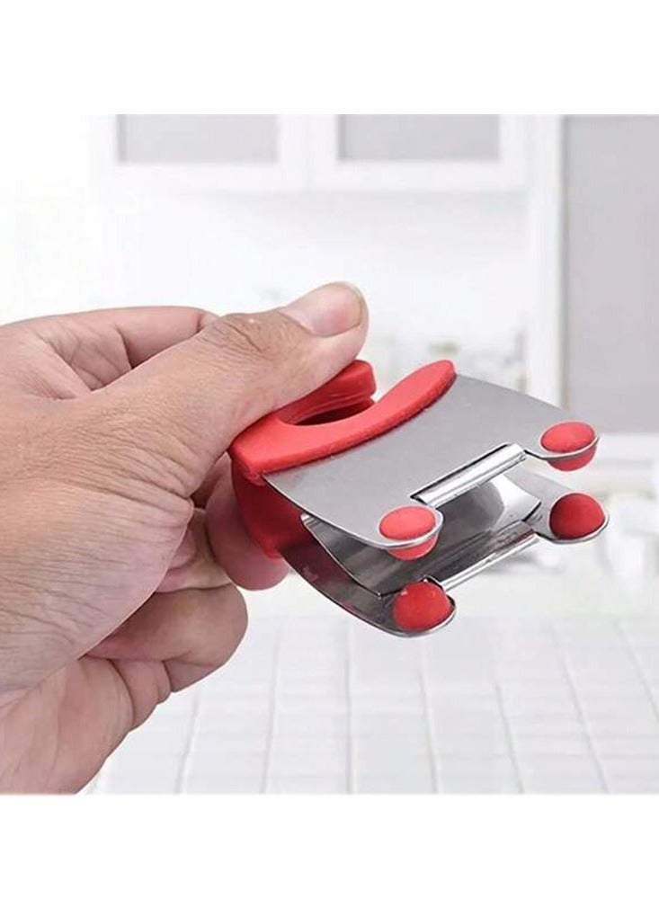 2 Pieces Red Pot Clip Stainless Steel Pot Holder Anti-scalding Fixed Clamp Kitchen Accessory for Pots Utensil Rest (Red)