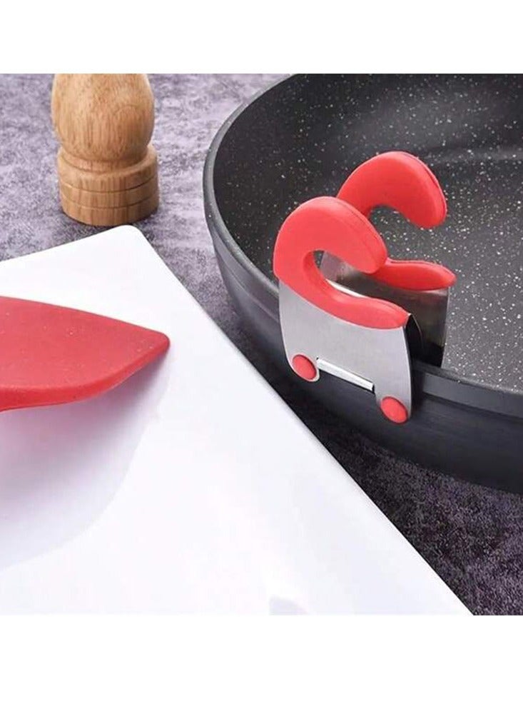 2 Pieces Red Pot Clip Stainless Steel Pot Holder Anti-scalding Fixed Clamp Kitchen Accessory for Pots Utensil Rest (Red)