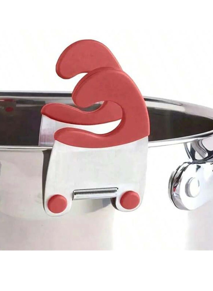 2 Pieces Red Pot Clip Stainless Steel Pot Holder Anti-scalding Fixed Clamp Kitchen Accessory for Pots Utensil Rest (Red)