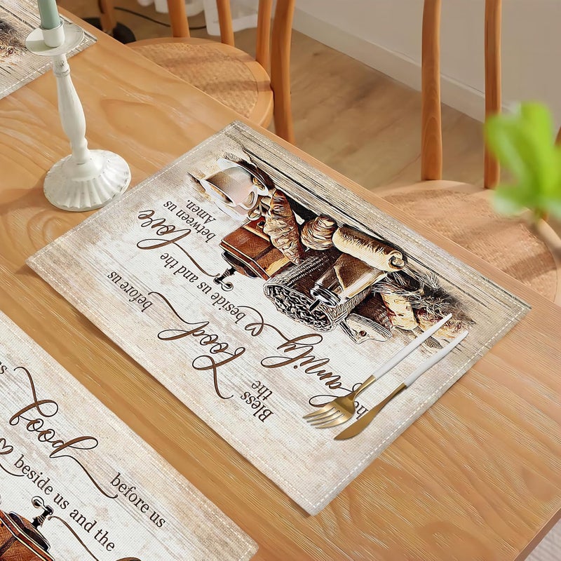 Tijuboni Christian Coffee Placemats Set of 4 Bless The Food Before Us Place Mats Religious Table Mats for Kitchen Dining Table Kitchen Decor Linen 12x18 Inch - Image 4