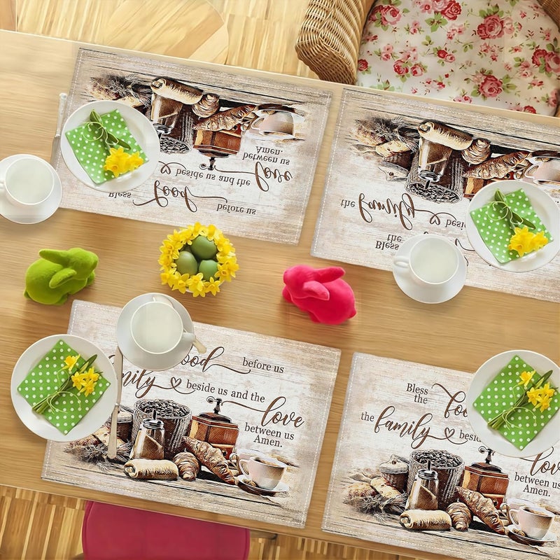Tijuboni Christian Coffee Placemats Set of 4 Bless The Food Before Us Place Mats Religious Table Mats for Kitchen Dining Table Kitchen Decor Linen 12x18 Inch - Image 5