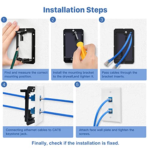 ANONION 4 Pack Ethernet Wall Plate 2 Port Keystone Jack Blue Cat6 RJ45 Coupler Outlet Connector with Single Gang Low Voltage Mounting Bracket - Image 4