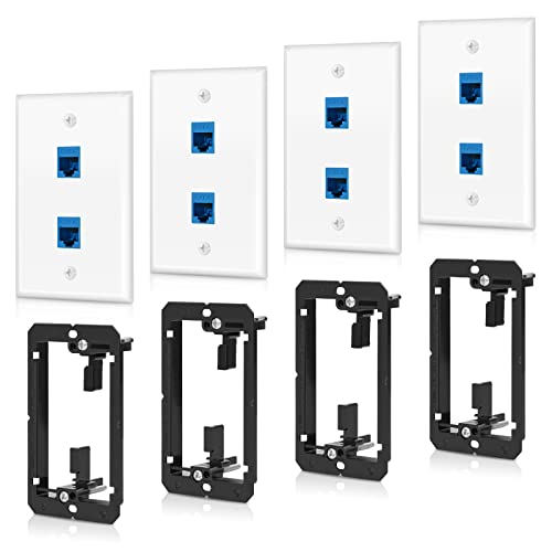 ANONION 4 Pack Ethernet Wall Plate 2 Port Keystone Jack Blue Cat6 RJ45 Coupler Outlet Connector with Single Gang Low Voltage Mounting Bracket - Image 1