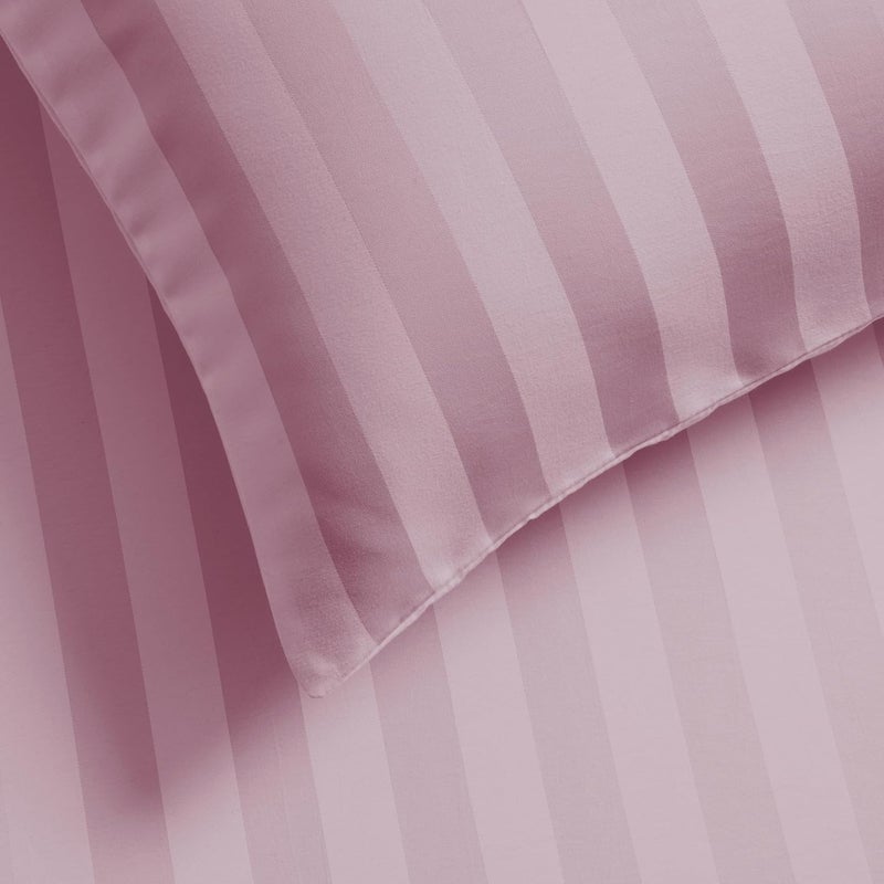 مجموعة شراشف ماستر هوم تكستايل للفراش المطاطية، تناسب سرير 120 × 200 سم، لسرير فردي، 2 قطعة مقاس فردي مع جيب عمق 30 سم، مجموعة شراشف ناعمة من الألياف الدقيقة بنمط مخطط، وردي أرجواني - Image 4