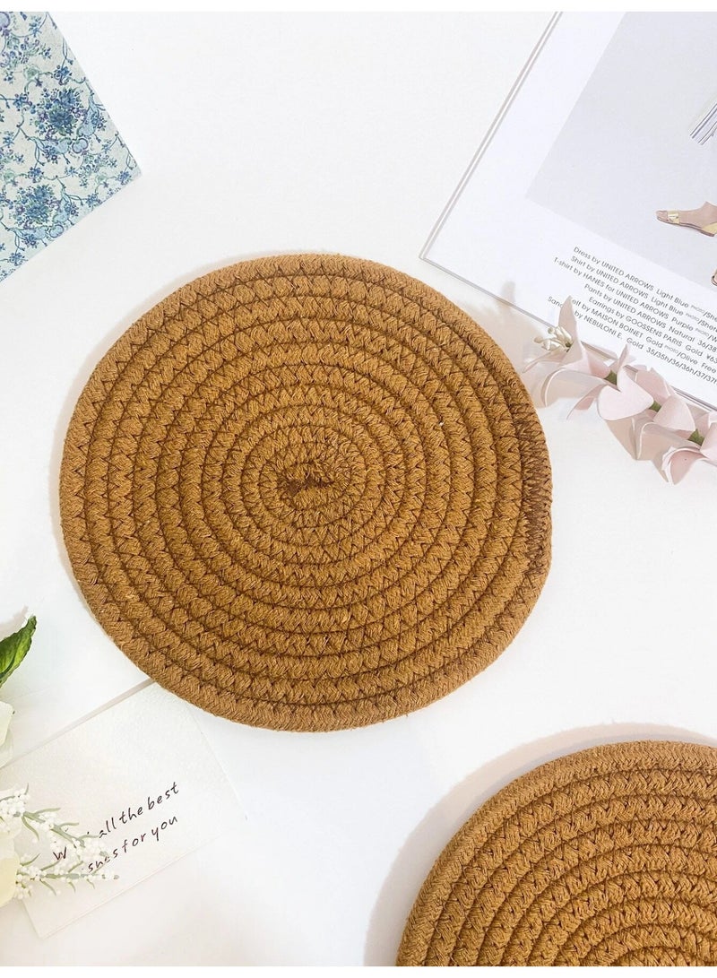 Sweet Cathy Round Woven Place Mats Hot Pot Holder Heat Resistant Dining Tables - Image 1
