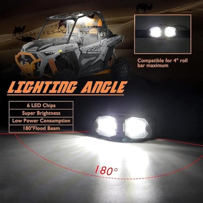 بوليفياز Joyzz Utv Dome Light إضاءة داخلية للقبة، قفص لفة، ضوء قبة مقاوم للماء والصدمات والغبار، متوافق مع Utv ATV، لا يؤذي العينين، استخدم لمدة 50000 ساعة، 12 فولت - Image 4