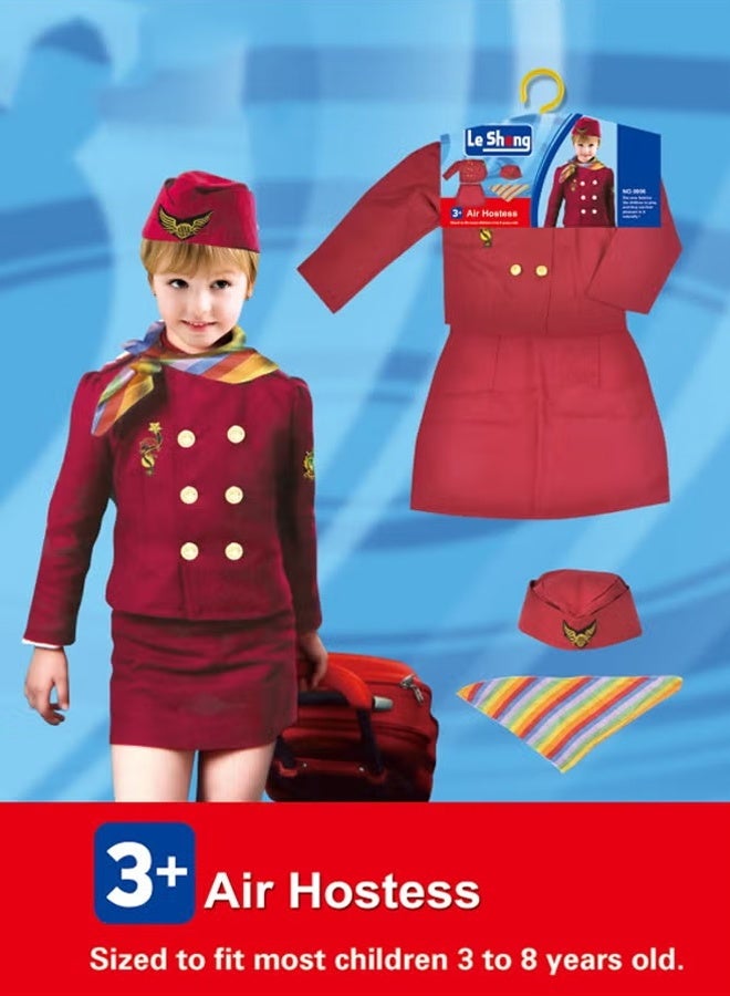 4pcs Girls Costume Cabin Crew Air Hostess Costume for Kids Girls Pretend Dress up Role Play Set - Image 4