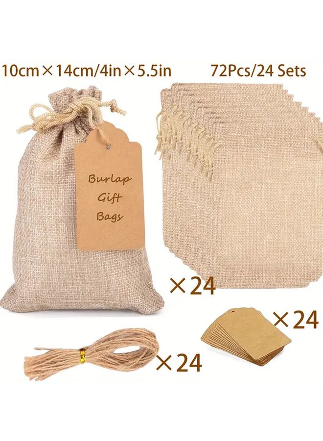 72 Pcs Linen Gift Bags With Drawstring 13cmx18cm Party Favor Bags With Labels Ropes - Image 4