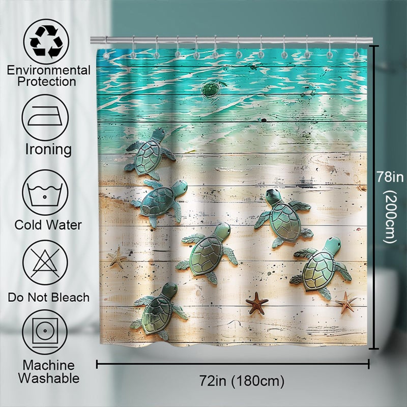 Final Friday Green Beach Sea Turtle Shower Curtain Nautical Teal Theme Fabric Bathroom Blue Ocean Decor with Grommets and Hooks 72 x 78 Inch Blue - Image 4