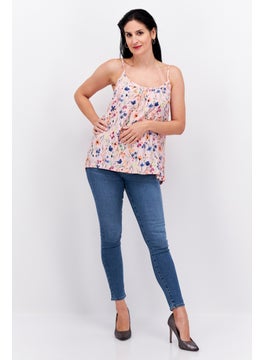ESPRIT Women Crew Neck Sleeveless Floral Print Top, Pink Combo  - Image 4