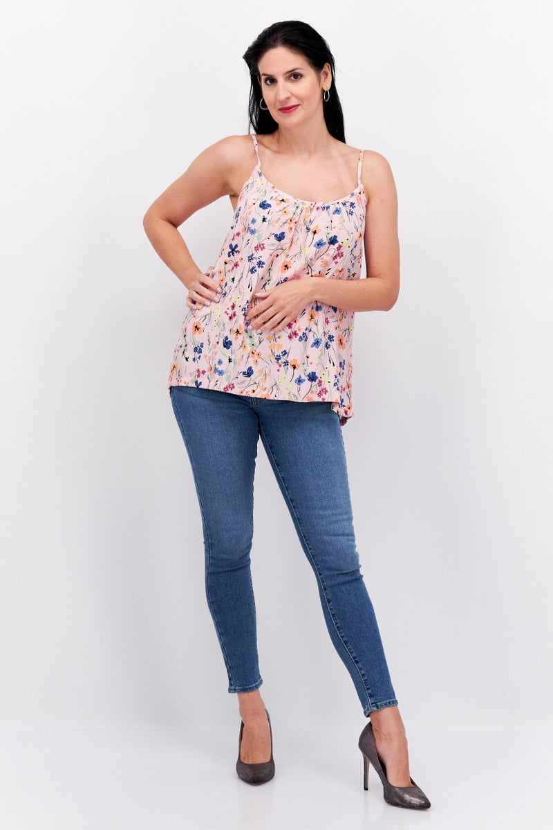 ESPRIT Women Crew Neck Sleeveless Floral Print Top, Pink Combo - Image 4