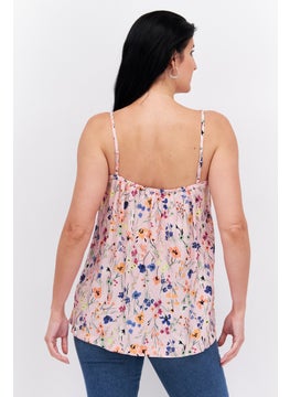 ESPRIT Women Crew Neck Sleeveless Floral Print Top, Pink Combo  - Image 2