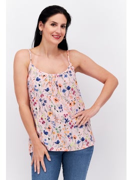 ESPRIT Women Crew Neck Sleeveless Floral Print Top, Pink Combo  - Image 1