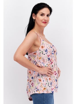 ESPRIT Women Crew Neck Sleeveless Floral Print Top, Pink Combo  - Image 3