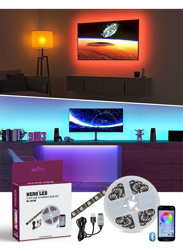 Hero Led 3 m USB TV Monitor Back Bluetooth RGB LED Strip Set 16 Color Decorative Lighting  - Image 1