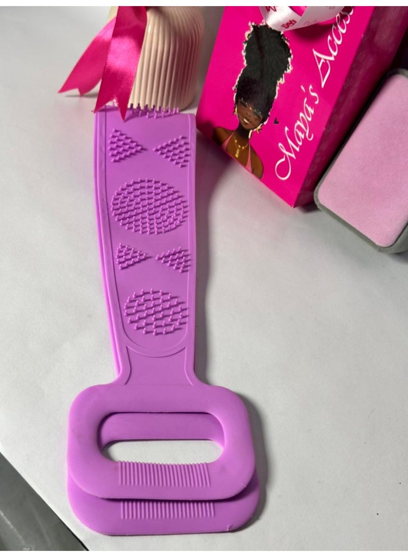maya accessories Silicone Back Scrubber Bath Belt Double-Sided Massage Body Wash Brush Shower Exfoliating Belt Removes Bath Towel, Cleaning Tools for men and women may vary color - Image 1