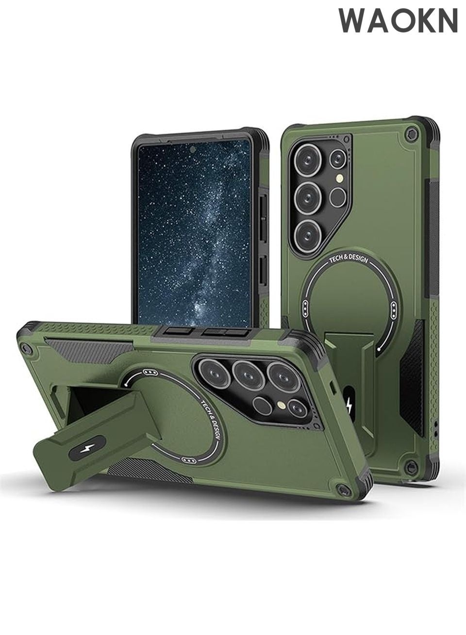 WAOKN Magnetic Case for Samsung Galaxy S25 Ultra, Frosted Non Slip Phone Case with Invisible Kickstand Shockproof Cover,Green,S25 Ultra Beautiful case is perfect to express your unique individual iden