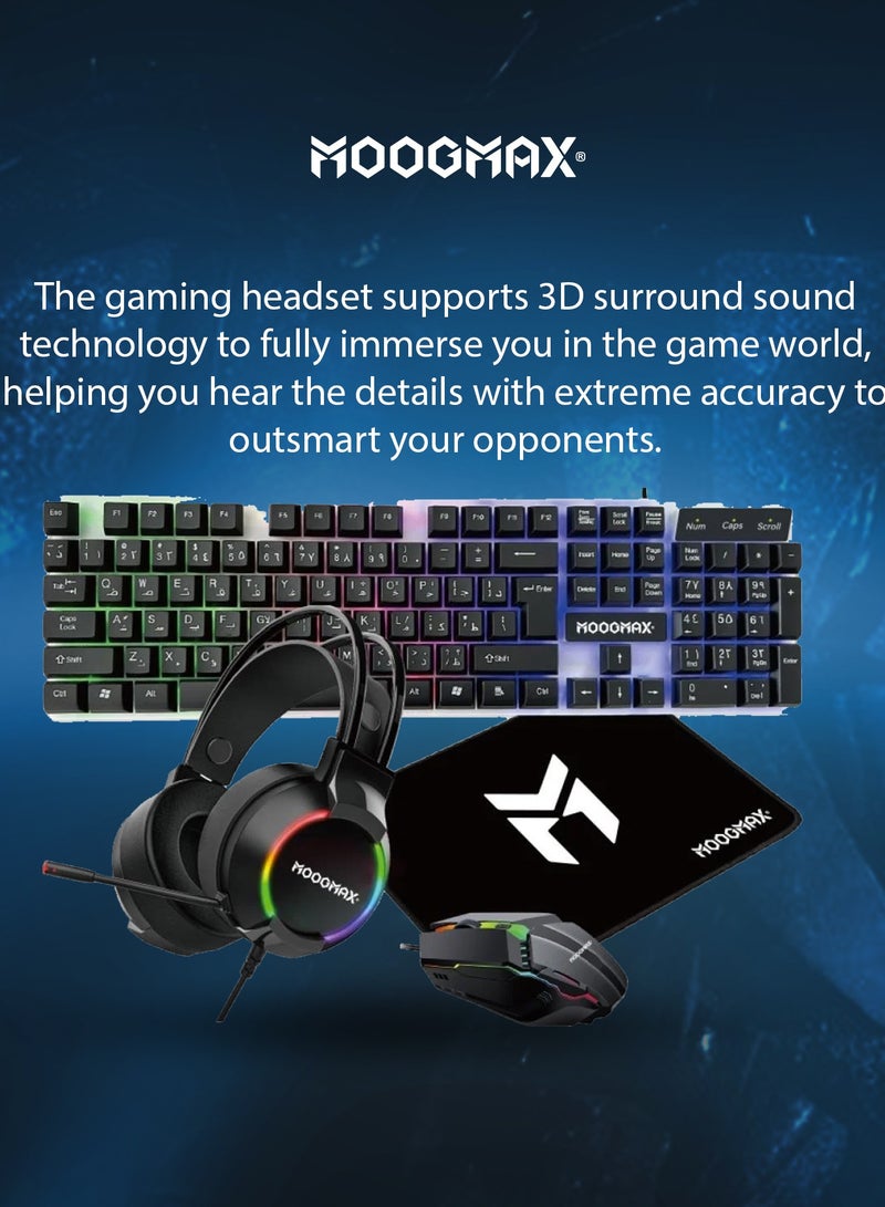 MOOGMAX 4 in 1 Gaming Kit Illuminated Gaming Keyboard Gaming Mouse with Adjustable DPI Wired Gaming Headset with Surround Sound Clear Mic Soft Strong Mouse Pad Black for PC Setup Home Use Gift - Image 4