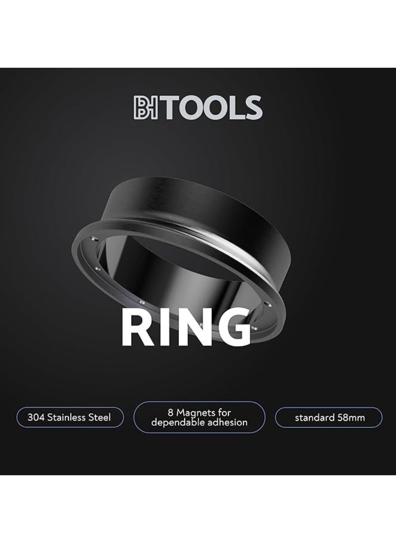 BARISTA HUSTLE Steel Ring, Espresso Funnel, Fits 58mm Standard Espresso Baskets, 304 Stainless Steel with Brushed Exterior and Mirror Finish Interior, Enhanced with Neodymium Magnets  - Image 2
