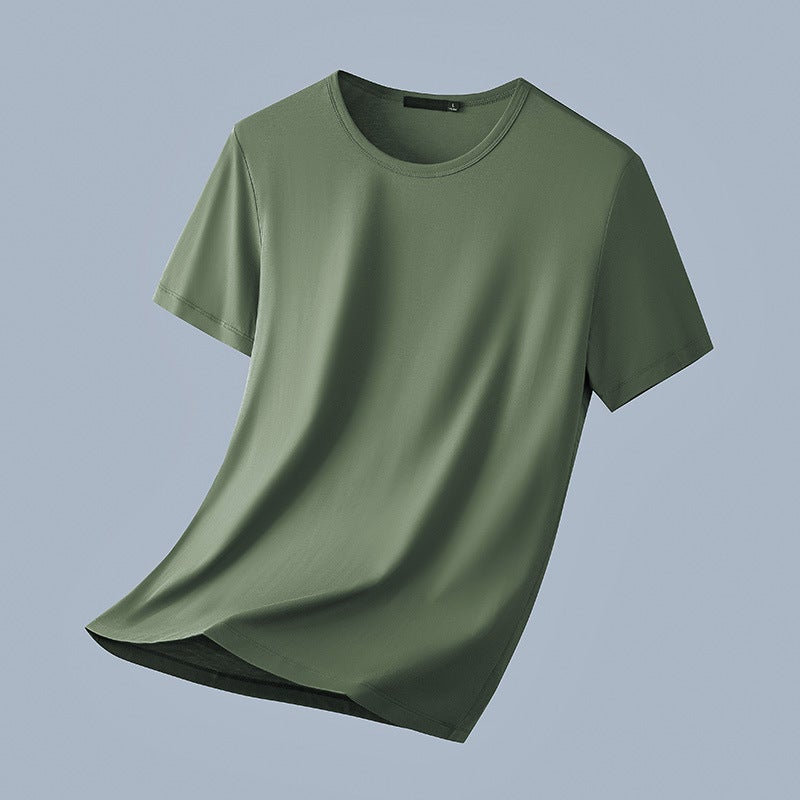 [Cool Antibacterial] Modal Ice Silk Crewneck Short Sleeve T-Shirt Men'S Base Shirt Summer Solid Color Ice Silk Half Sleeve T-Shirt - Image 1