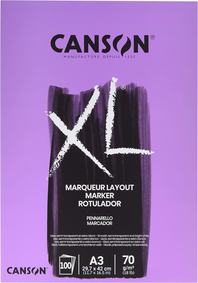 CANSON CANSON XL Marker 70gsm A3 Paper Very Smooth Pad Glued Short Side 100 Extra White Sheets Ideal for Professional Artists  Illustrators  - Image 1