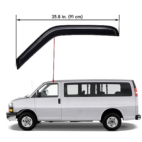 Lightronic Extra Durable Tape-on Auto Vent Window Visor, Fit 1996-2025 Chevrolet Express & GMC Savana 1500, 2500, 3500; 2009-2020 Express/Savana 4500, UV Protect Rain Guard Wind Deflector, Smoke, 2Pcs - Image 2