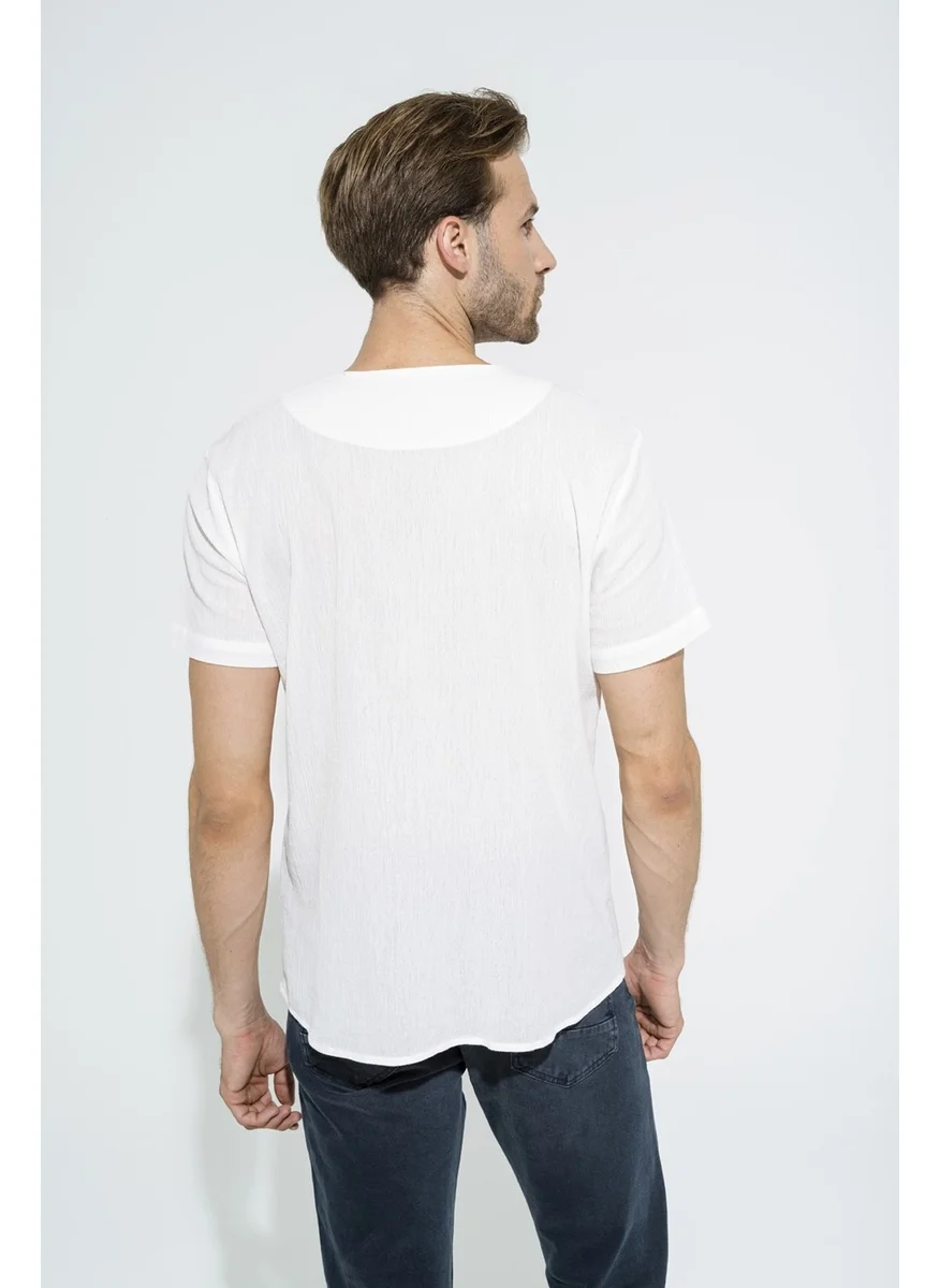 For You Man Organic One Button Short Sleeve White Shirt S27058