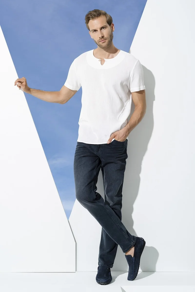 فور يو مان Organic One Button Short Sleeve White Shirt S27058