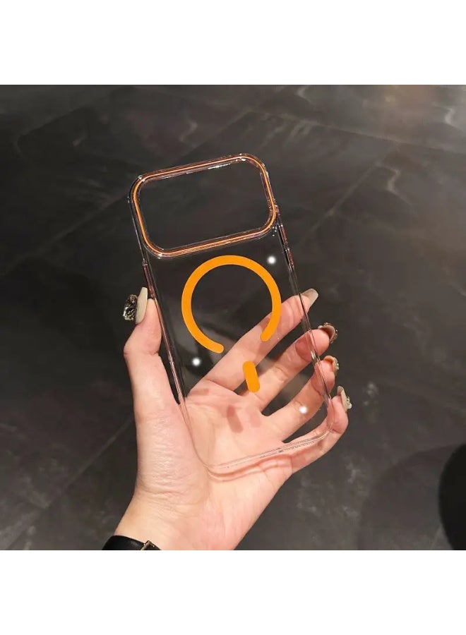 جراب iPhone 17 Pro Max، جراب شحن لاسلكي مغناطيسي شفاف أنيق برتقالي - Image 3
