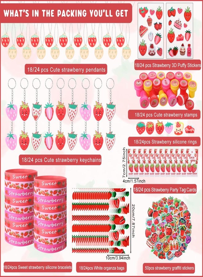 Landical 242 Pcs Strawberry Party Favors, Fruit Strawberry Theme Pendant Keychain Silicone Ring Bracelet Stickers Tags Opp Bags Stampers for Baby Shower Birthday Party Class Reward - Image 2