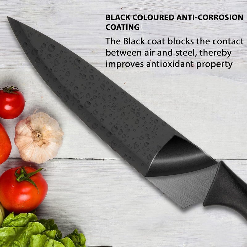 TECHNOWAYS SOLUTION Stainless Steel Kitchen Knife Professional Chef Knife with Santoku Paring Knife Vegetable Cutting Chopping Sharp Blade Ergonomic Handy Handle for Kitchen Black Pack of 3 - Image 2
