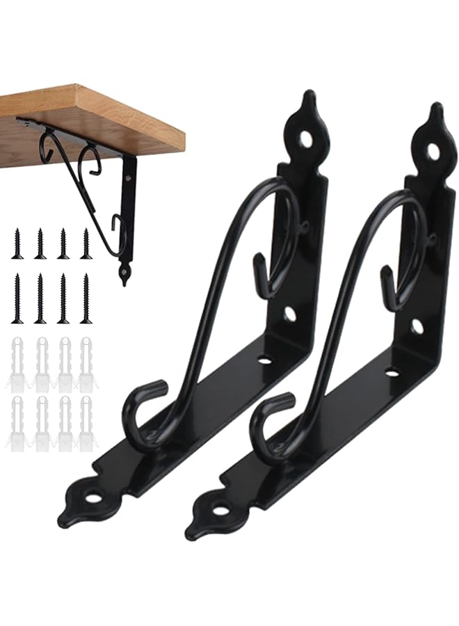 The Bros حاملات رفوف زخرفية من برو 2 عبوة، حاملات رفوف عائمة مثبتة على الحائط، حاملات رفوف معدنية على شكل L ثقيلة التحمل ودعائم باللون الأسود - Image 1