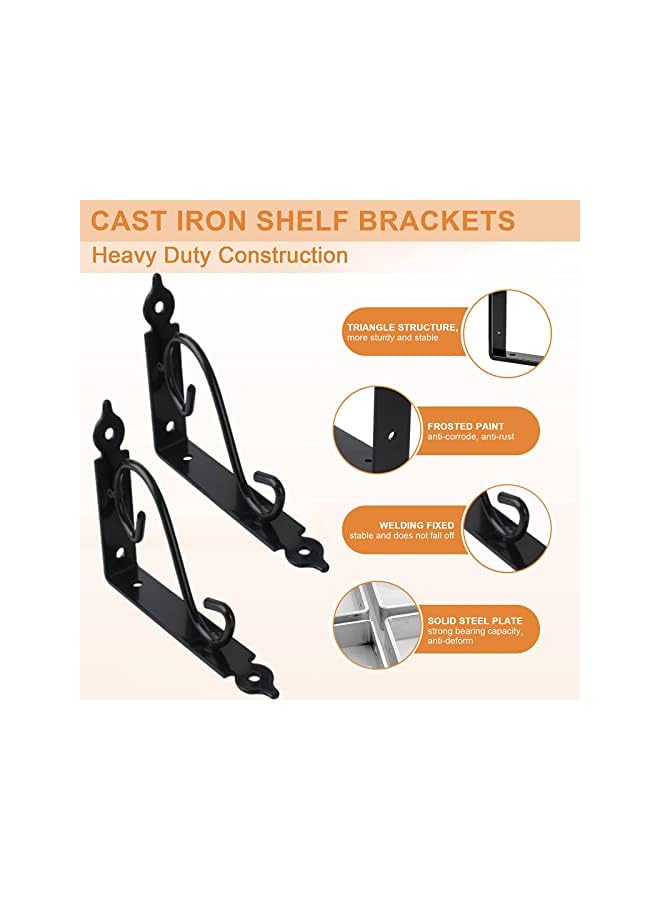 The Bros حاملات رفوف زخرفية من برو 2 عبوة، حاملات رفوف عائمة مثبتة على الحائط، حاملات رفوف معدنية على شكل L ثقيلة التحمل ودعائم باللون الأسود - Image 3