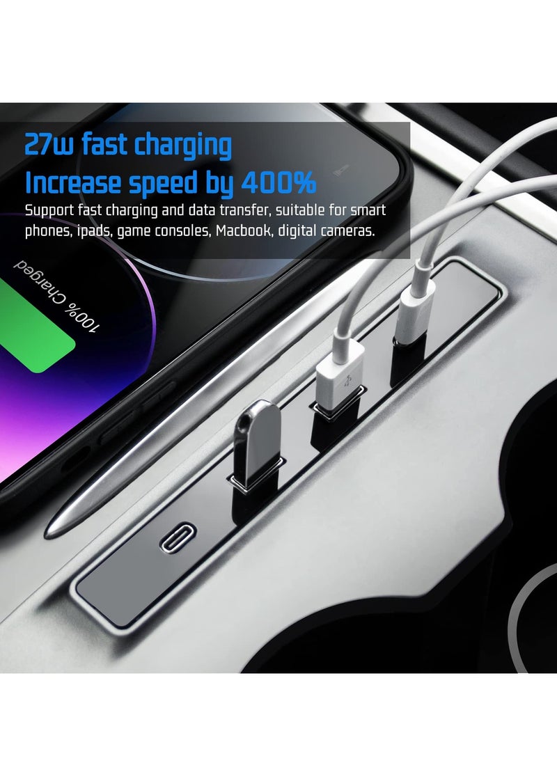 Generic - USB Hub Docking Station for Tesla Model 3 & Model Y (2021-2023) - Smart Sensor Fast Charging Adapter for Center Console Accessories - Image 1