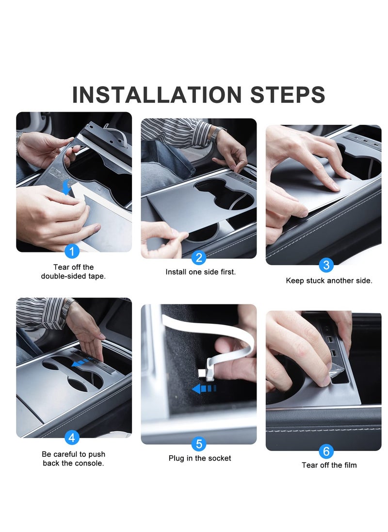Generic - USB Hub Docking Station for Tesla Model 3 & Model Y (2021-2023) - Smart Sensor Fast Charging Adapter for Center Console Accessories - Image 1