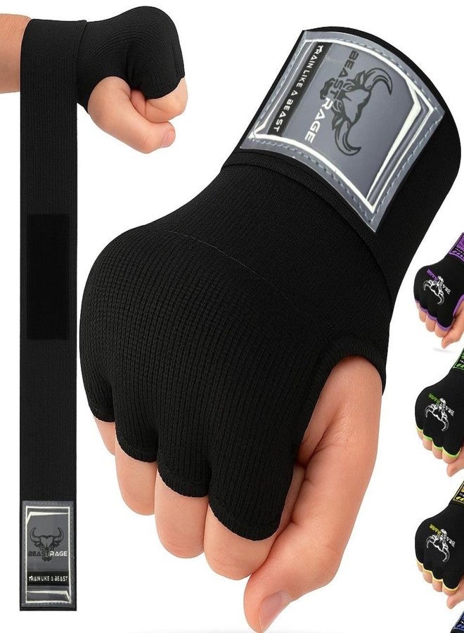 BEAST RAGE Boxing Wraps Hand Gel Gloves MMA 75cm Long Wrap Padded Elasticated Quick Boxing Punching Bag Training Muay Thai Hand Wraps set UFC Bandages For Mens Ladies kids (L (Adult), Black) - Image 1