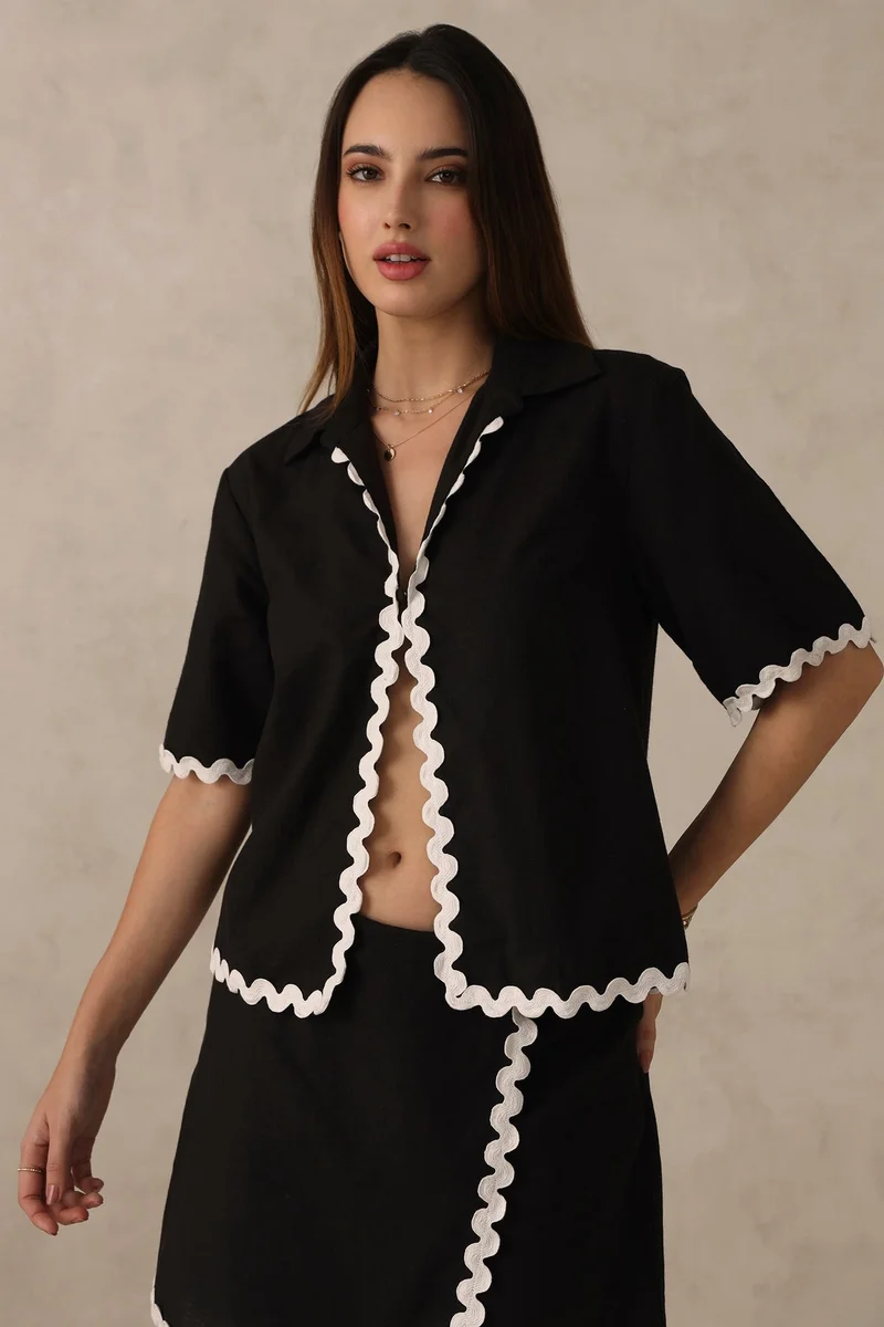 Virgio VIRGIO 100% Cotton Black Ric Rac Shirt