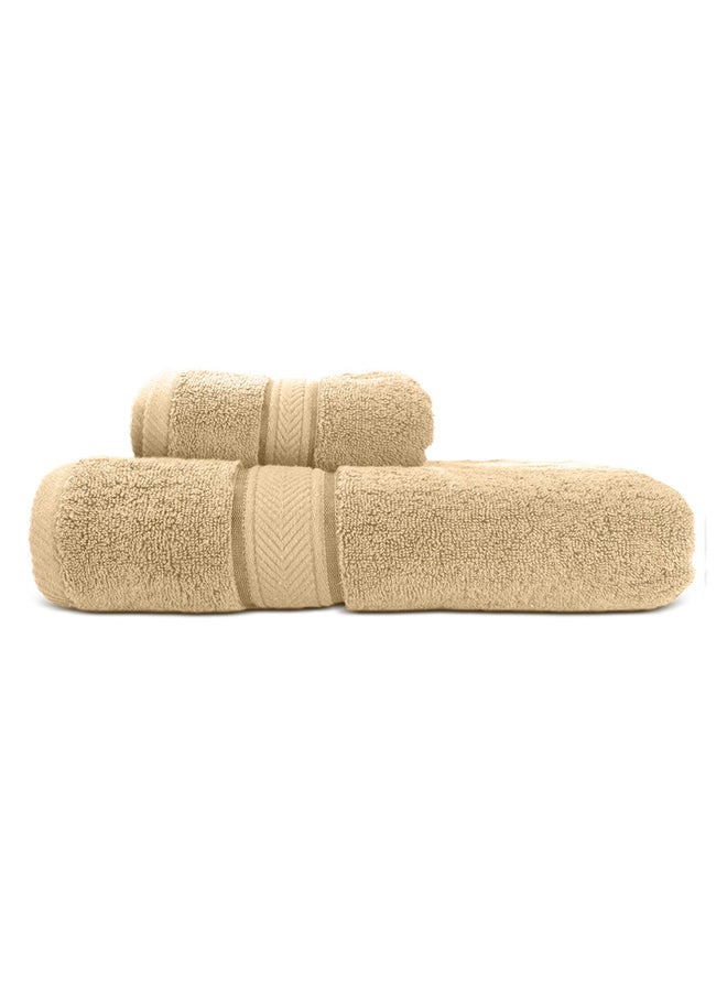 Hotel Linen Klub Hotel Linen Klub LUXURY PACK of 2  Bath and Hand Towel Set - 100% Cotton 650 GSM Terry Dobby Border Ring Spun - Super Soft ,Quick Dry,Highly Absorbent ,Beige  - Image 1