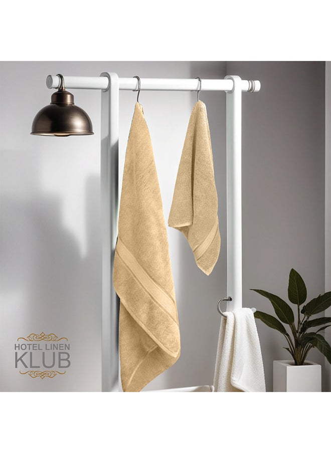 Hotel Linen Klub Hotel Linen Klub LUXURY PACK of 2  Bath and Hand Towel Set - 100% Cotton 650 GSM Terry Dobby Border Ring Spun - Super Soft ,Quick Dry,Highly Absorbent ,Beige  - Image 4