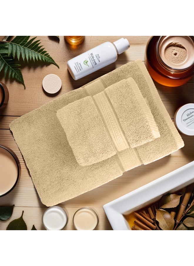 Hotel Linen Klub Hotel Linen Klub LUXURY PACK of 2  Bath and Hand Towel Set - 100% Cotton 650 GSM Terry Dobby Border Ring Spun - Super Soft ,Quick Dry,Highly Absorbent ,Beige  - Image 2