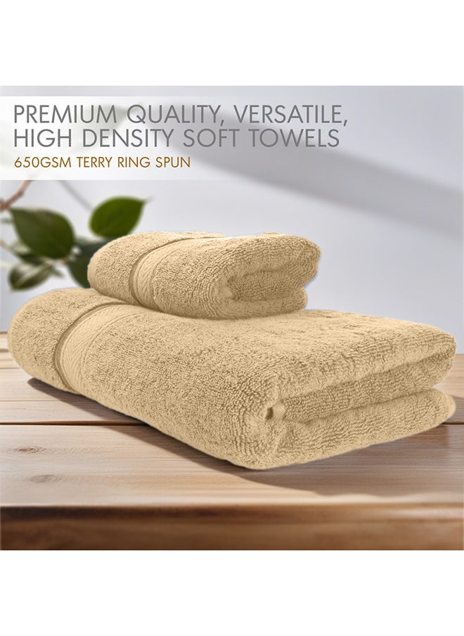 Hotel Linen Klub Hotel Linen Klub LUXURY PACK of 2  Bath and Hand Towel Set - 100% Cotton 650 GSM Terry Dobby Border Ring Spun - Super Soft ,Quick Dry,Highly Absorbent ,Beige  - Image 3