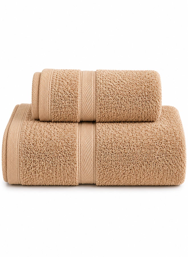 Hotel Linen Klub LUXURY PACK of 2  Bath and Hand Towel Set - 100% Cotton 650 GSM Terry Dobby Border Ring Spun - Super Soft ,Quick Dry,Highly Absorbent ,Beige