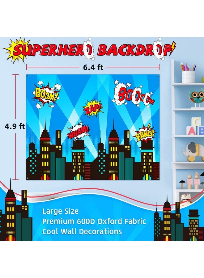 DECORLIFE Superhero Party Decorations 6.4 X 4.9Ft Backdrop 16Pcs Slap Bracelets 60Pcs Balloons 200Pcs Stickers Photo Booth Props Happy Birthday Banner Included For Superhero Birthday Party - Image 4