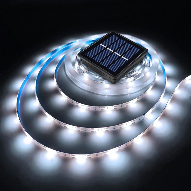 Ousam Led أضواء شريط LED الشمسية الخارجية المقاومة للماء 19.6 قدم 180 LED أبيض قابل للقطع شريط ضوء يعمل بالطاقة الشمسية للخارج، المسبح، الدرج، إضاءة التمييز (الإصدار المحسن) - Image 1