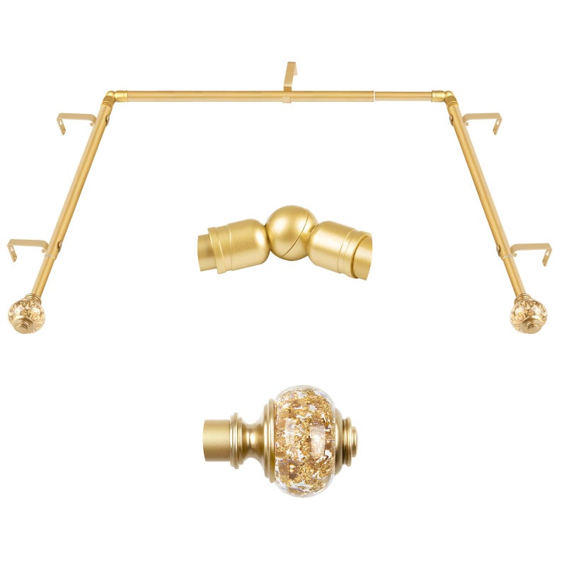 34 Inch Gold Bay Window Curtain Rods USFOOK Telescoping Curtain Rods for Bay Windows 3672 Inch Center Rod 2036 Inch Side Rods with Translucent Finials