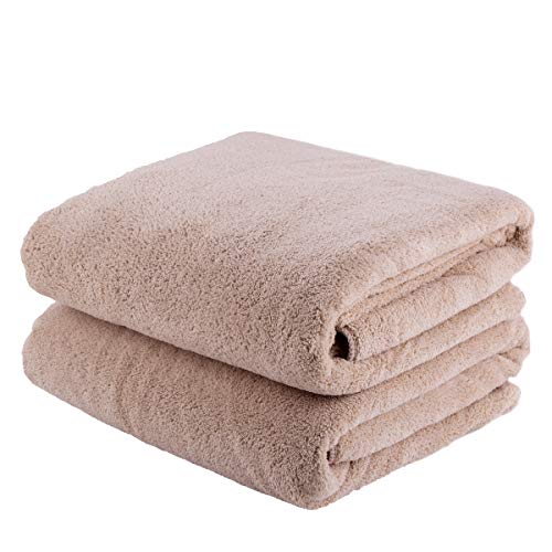 JML Luxury Hotel & SPA Bath Towels (2 Pack, 30"x60") - 350GSM High Density Fleece Towel Sets - Super Soft and Absorbent, Lint Free, Fade Resistant Oversized Bath Towel, Coral Fleece Camel - Image 1