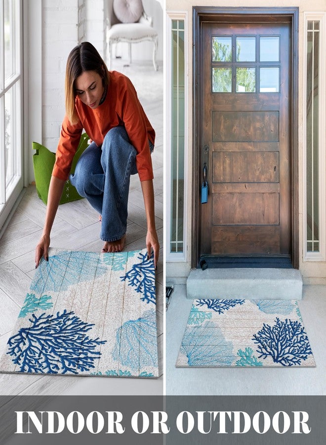 LUVADIAN Blue Beach Door Mat - Beach Coastal Outdoor Welcome Mat, Nautical Door Mat, Beach House Decor, Coastal Ocean Bathroom Decor, Coastal Outdoor Decor, 17x30 Inch - Image 2